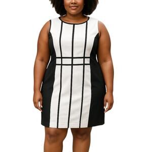 Calvin Klein White Black Striped Sleeveless Zip Cami Career Mini Sheath Dress 16